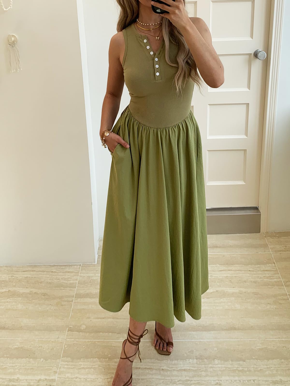 Women's Summer Casual Dresses Sleeveless Knitted V Neck Sundress