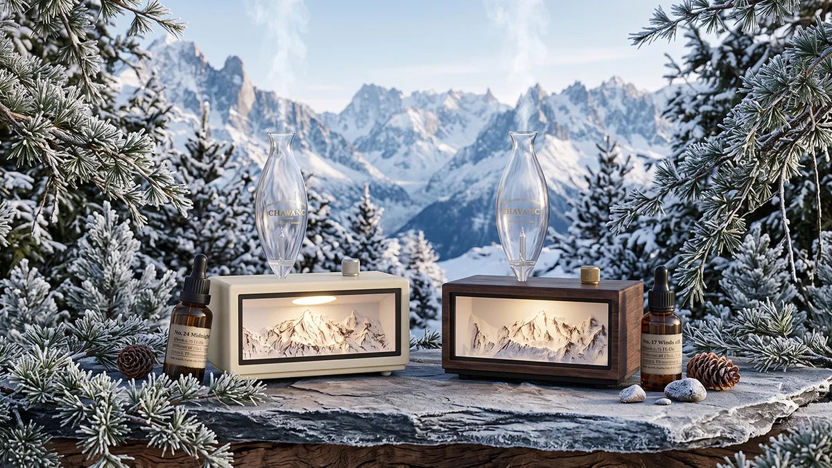 Chavanc Alpine Monument Series waterless snow mountain essential oil diffusers against snowy peak landscape