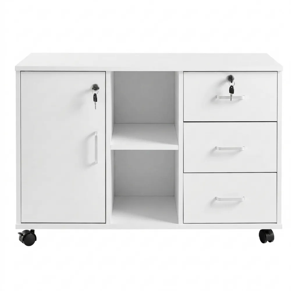 Mobiler Aktenschrank mit Schubladen, Fächern und Rollen, Weiß