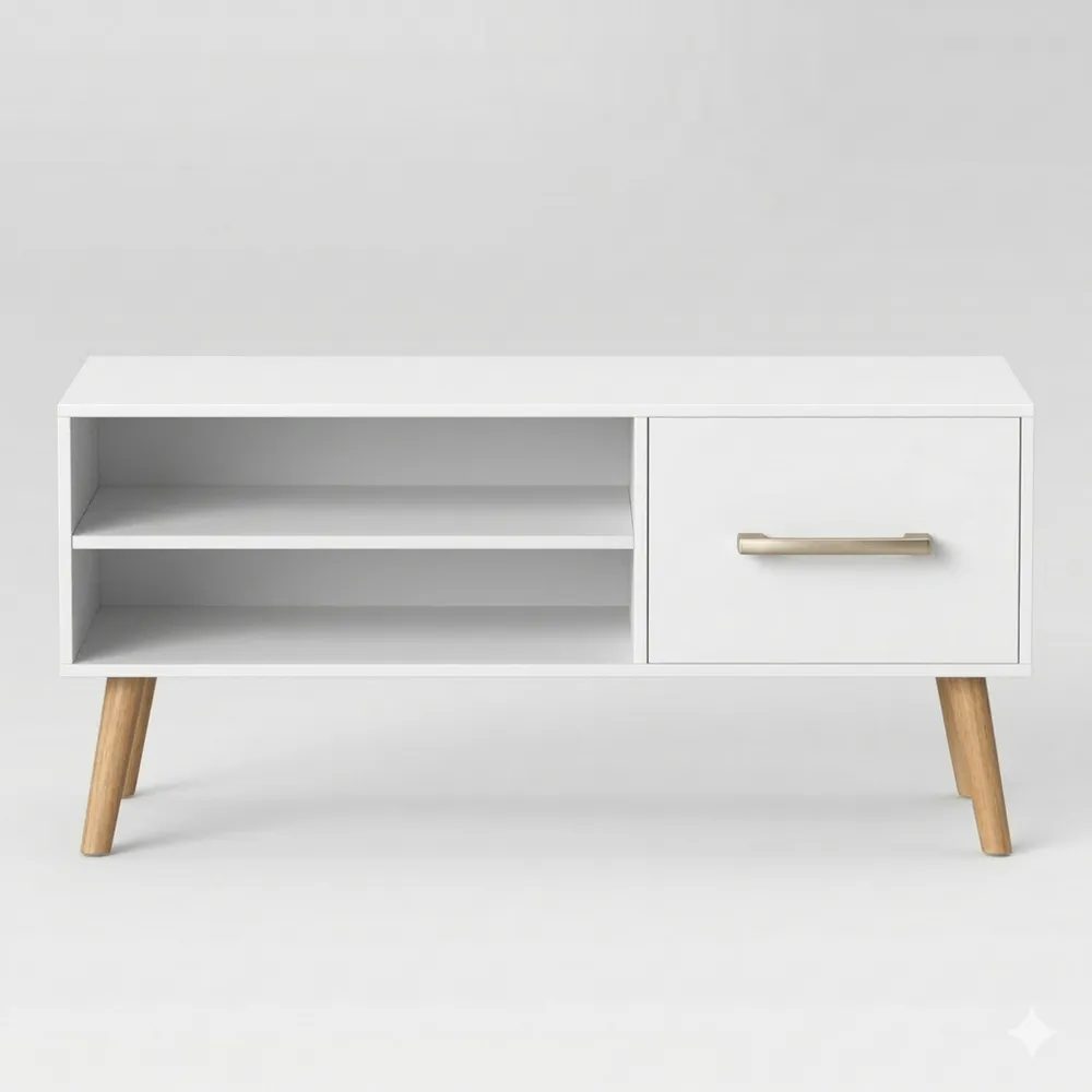 Moderner TV-Schrank, passend für Fernseher bis 55 Zoll, 120 cm, Wohnzimmer-TV-Tisch, industrielles Design, weiß