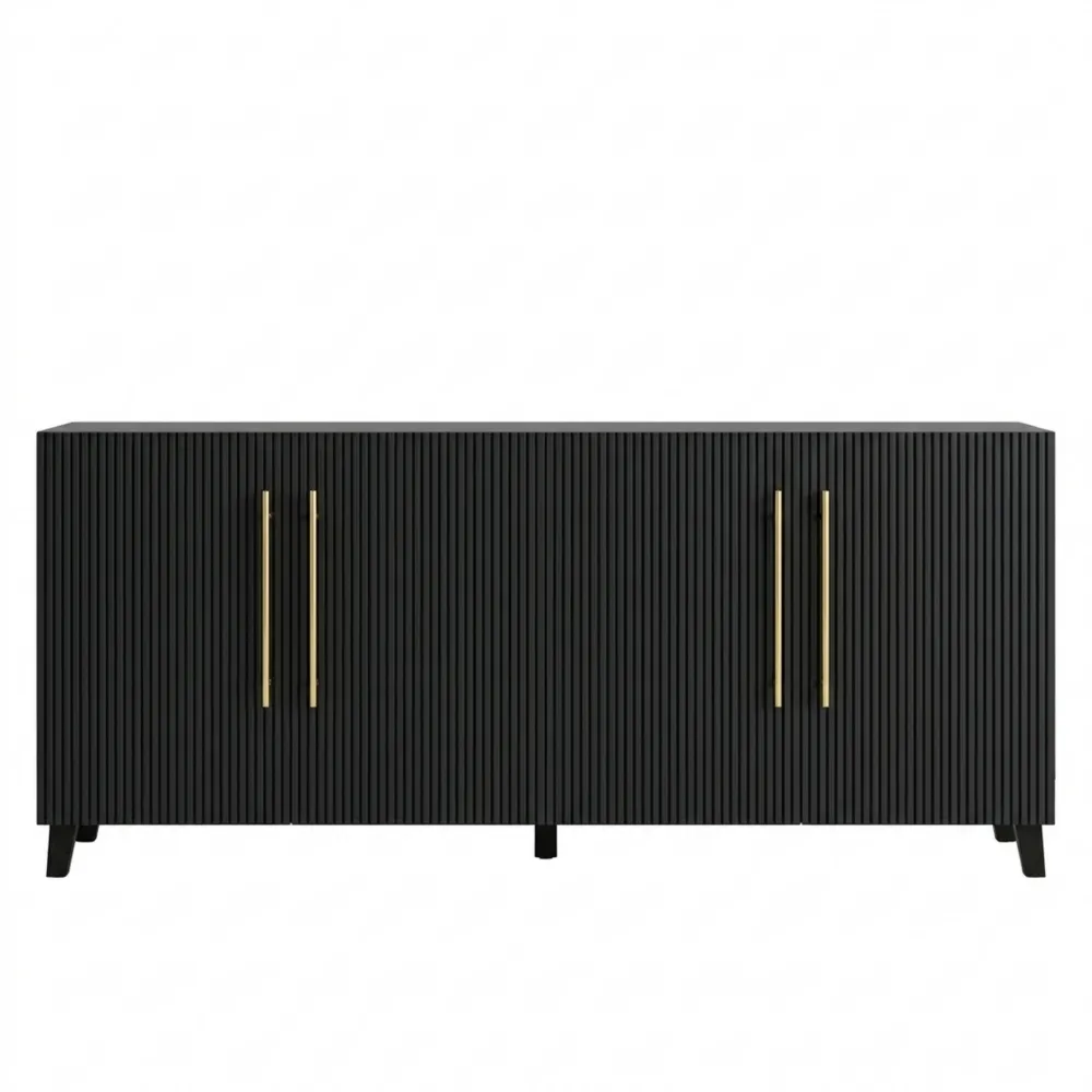 Schwarze Kommode mit 8 Fächern, 185 cm, geriffelte Front