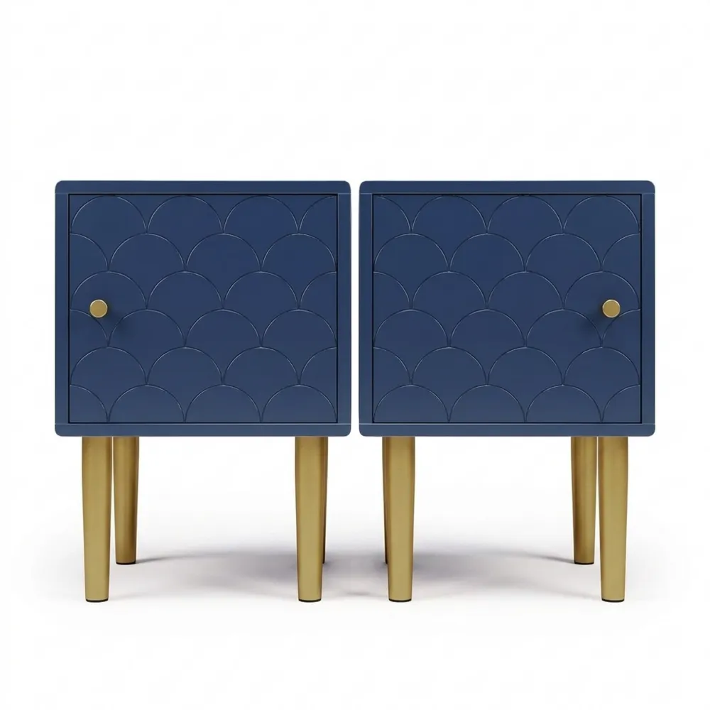 Marineblauer Beistelltisch im 2er Set für Schlafzimmer