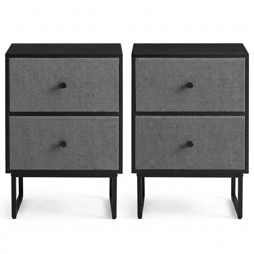 Nachttisch-Set mit Stauraum und Schubladen, für Schlafzimmer oder Wohnzimmer, Schwarz-Grau, 30 x 40 x 55 cm