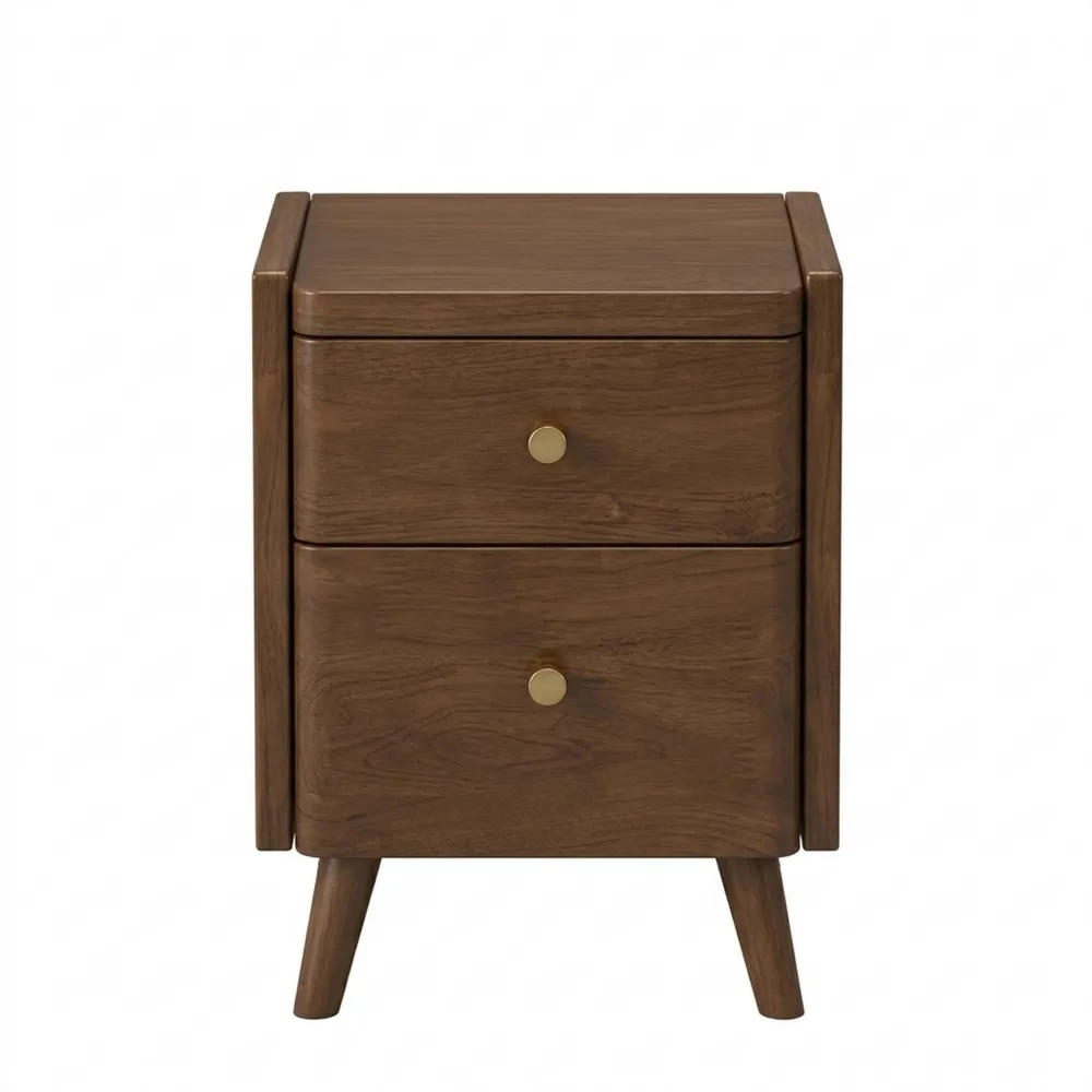 Nachttisch aus Holz mit Schubladen und offenen Fächern, 40 x 31 x 55 cm, Walnuss