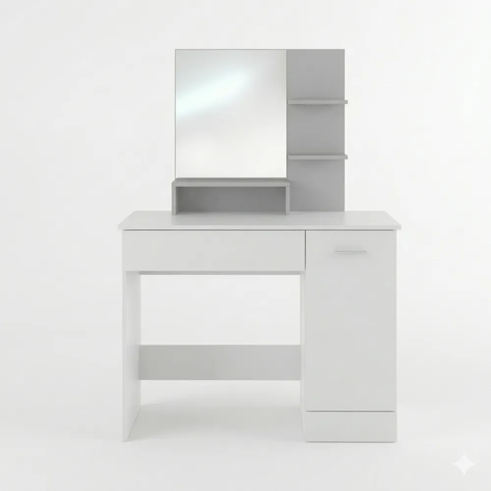 Moderner Schminktisch mit Spiegel und Stauraum, ideal für jeden Raum - Weiß
