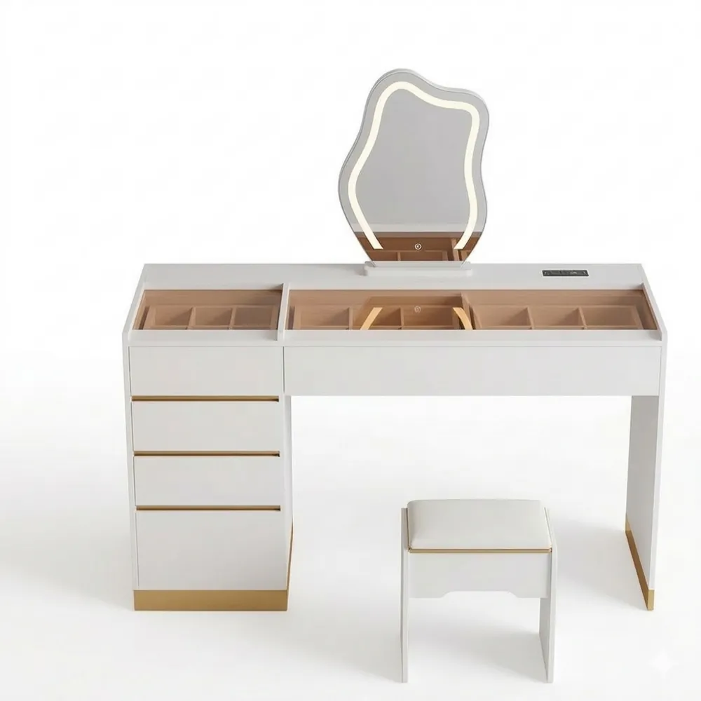Moderner Schminktisch mit beleuchtetem Spiegel und Stauraum