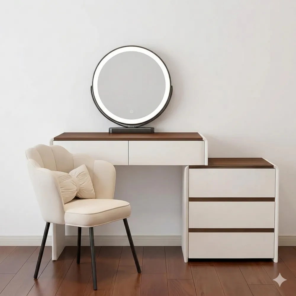Moderner Schminktisch mit LED und Spiegel, 5 Schubladen, Helligkeitsverstellung