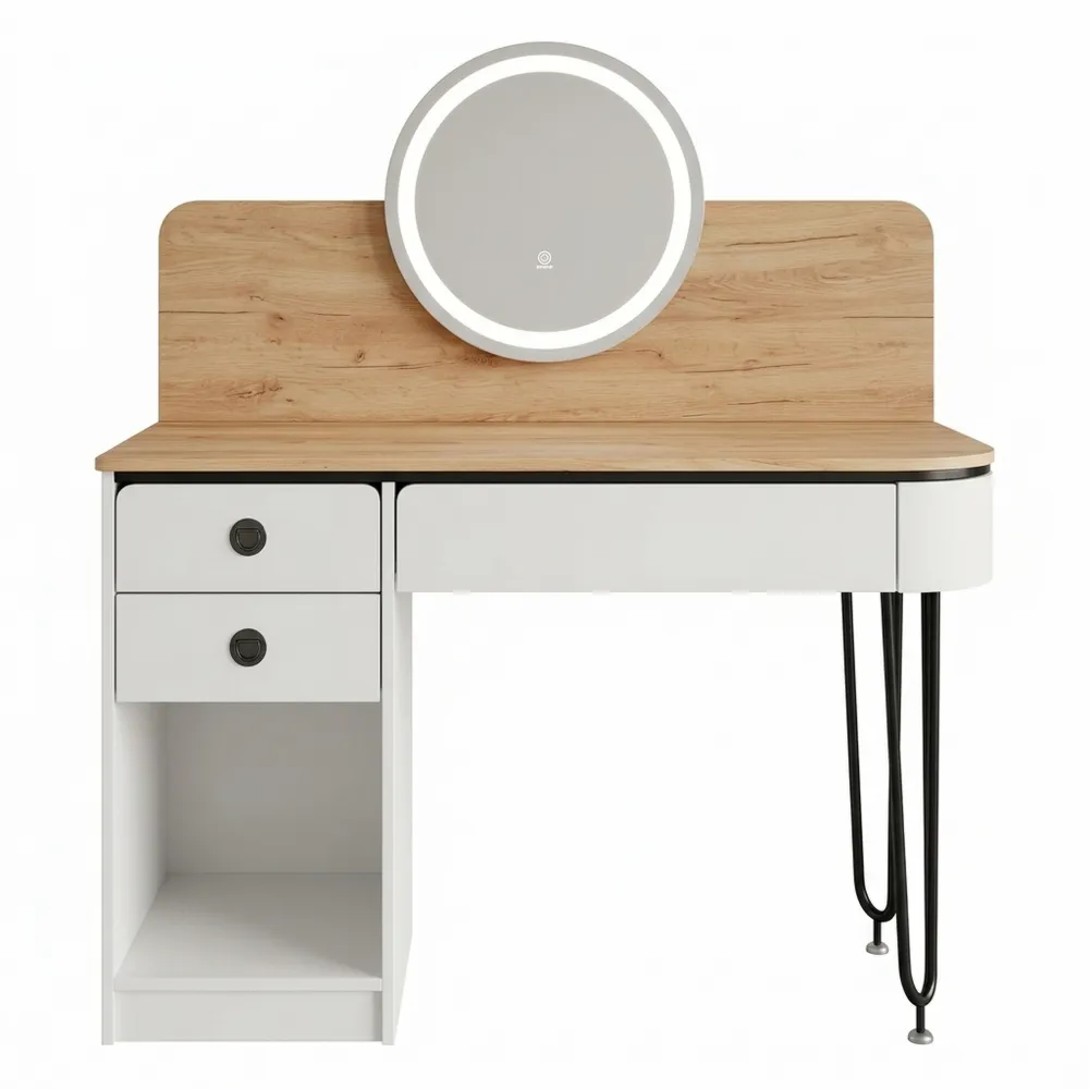 Kosmetiktisch mit LED-Spiegel, viel Stauraum und Schubladen