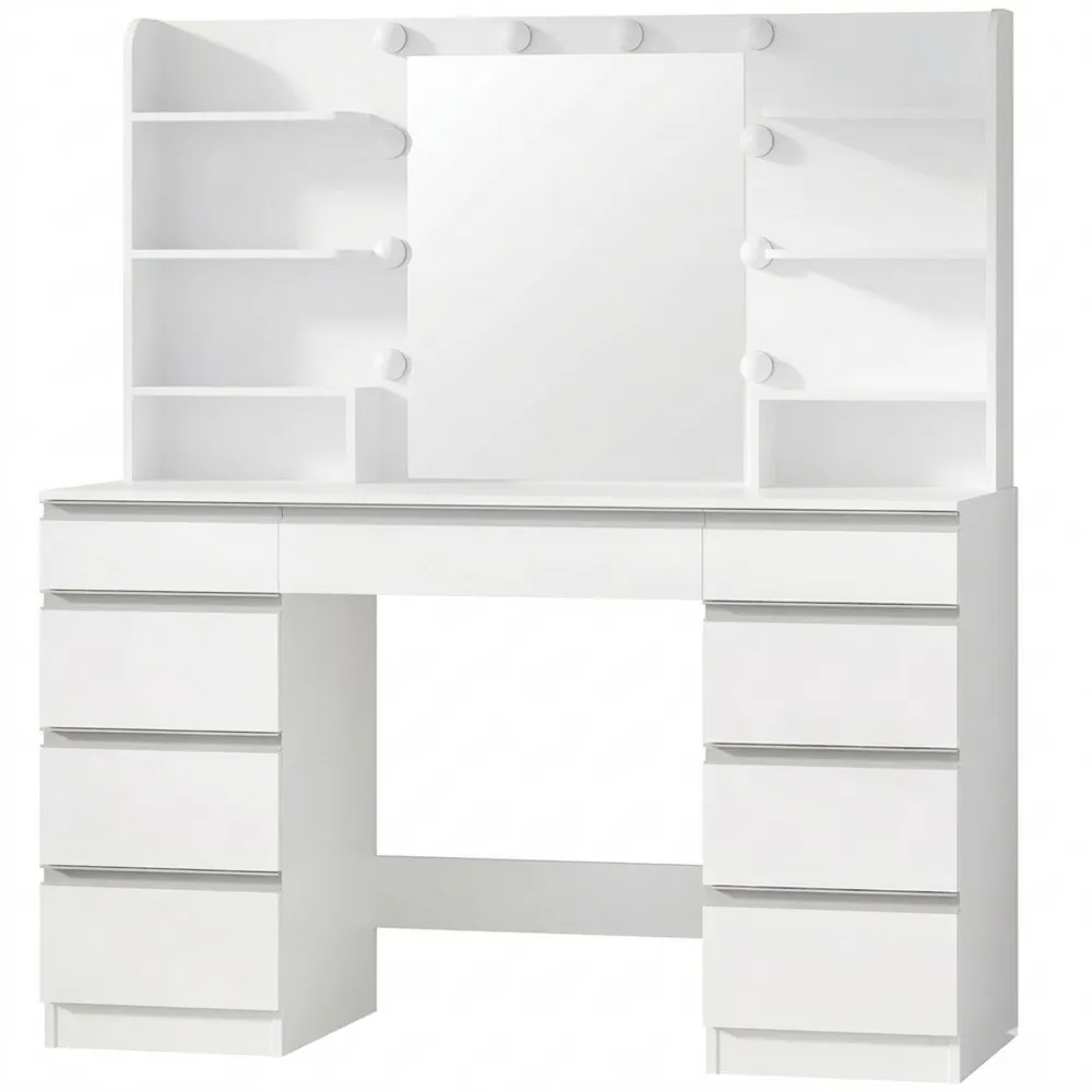 Schminktisch mit LED-Leuchten und Spiegel, 9 Schubladen, moderner Stil