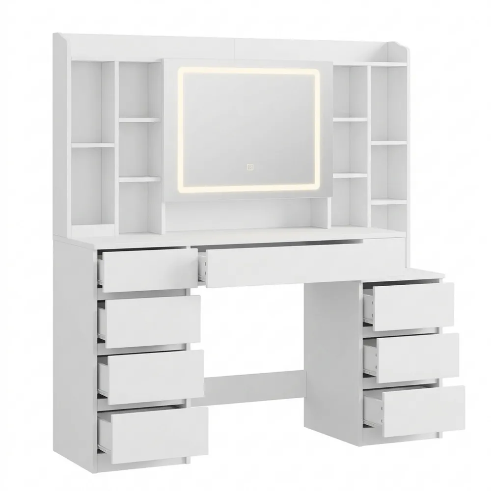 Schminktisch mit Spiegel und Stauraum in Weiß, 120 cm