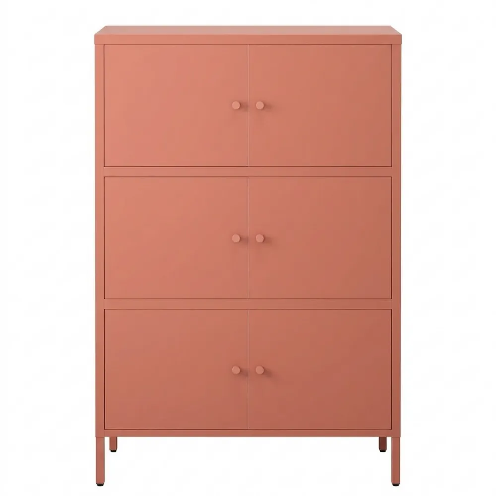 Metall-Kommode mit 3 Fächern und 6 Türen in Terrakotta