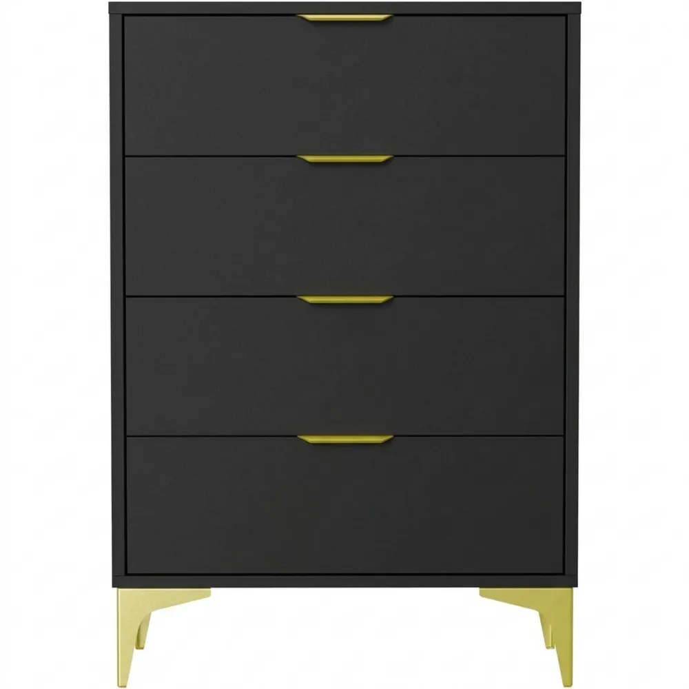 Schmale Kommode mit 4 Schubladen für Schlafzimmer und Wohnzimmer, Schwarz