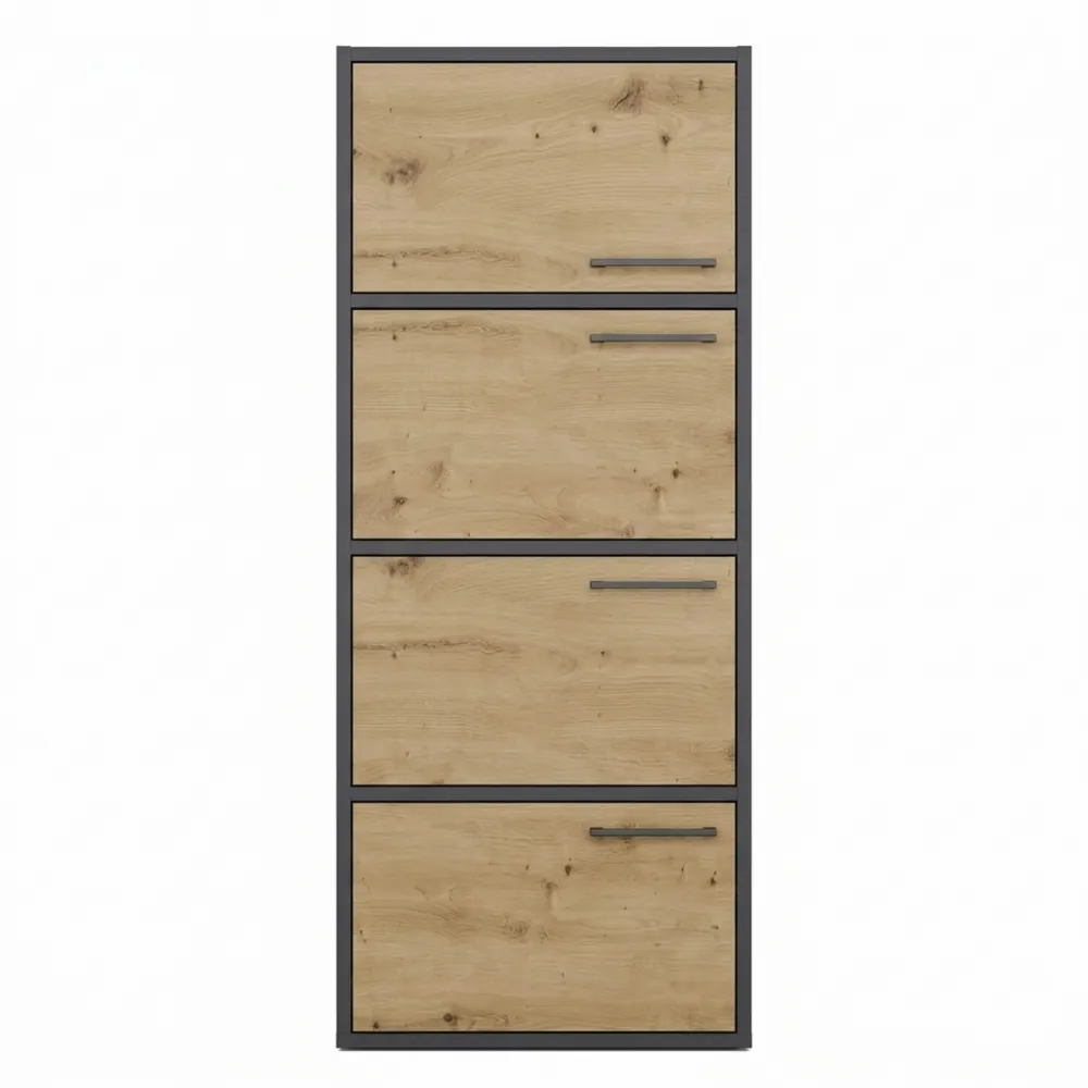 Hochschrank mit 4 Türen und Einlegeböden für vielseitige Nutzung – Grifflose Fronten im modernen Design – Anthrazit Eiche