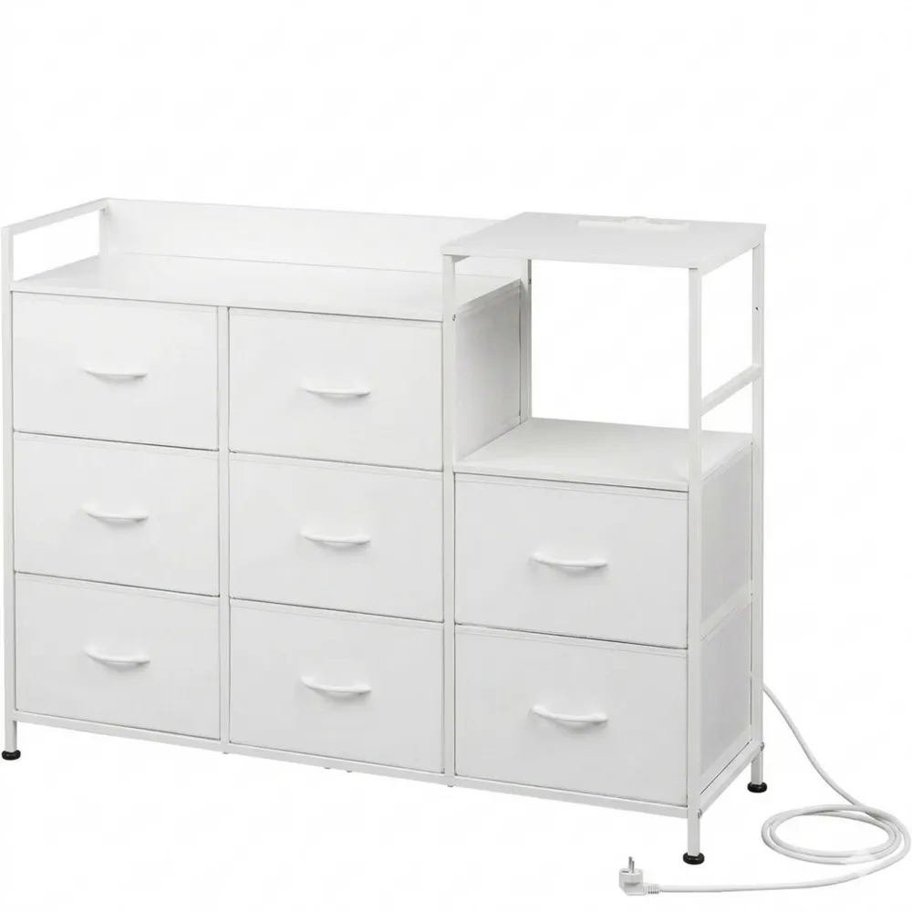 Multifunktionale Kommode mit 8 Stoffschubladen und USB-Anschlüssen