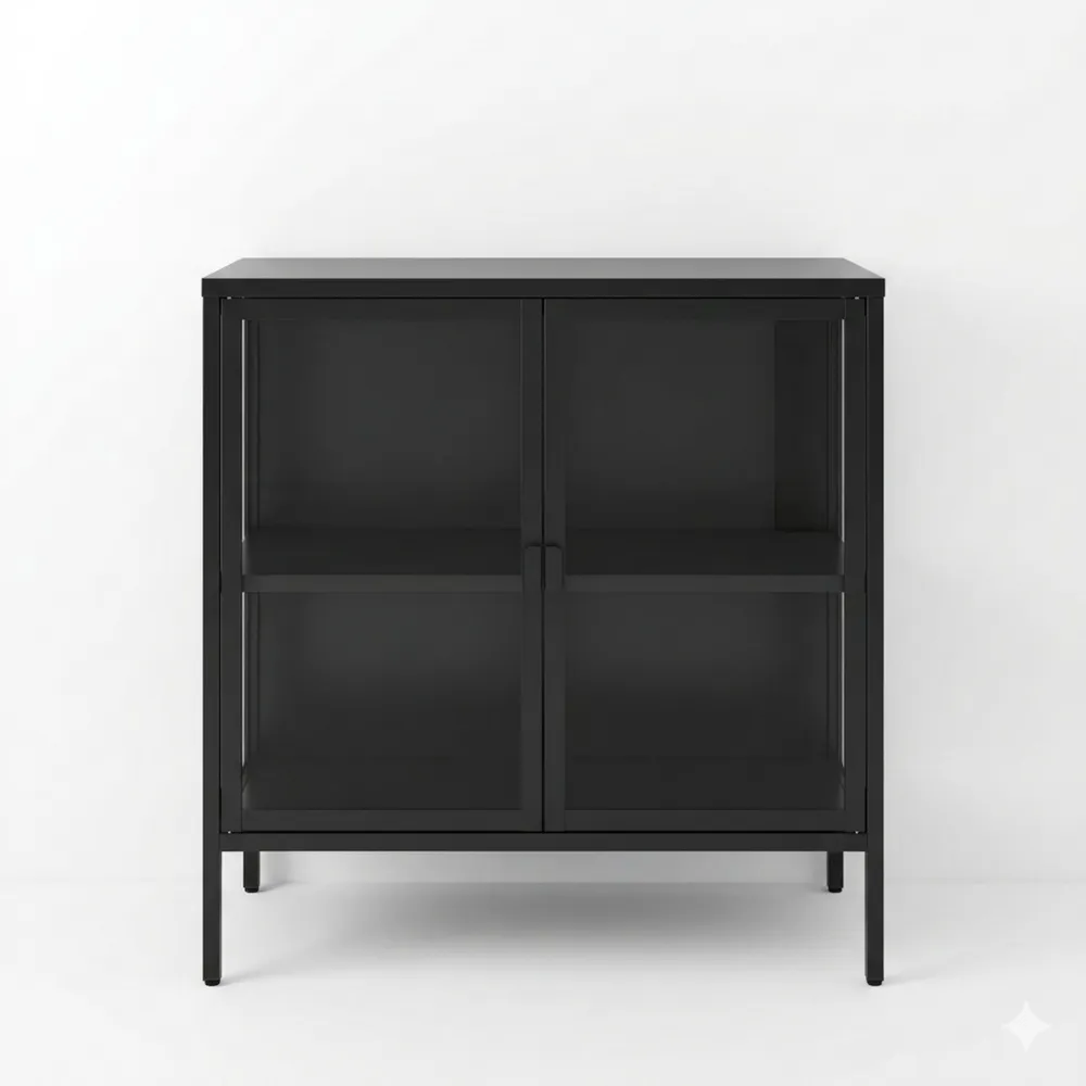 Moderner Vitrinenschrank mit Glastüren, 80 x 80 x 35 cm, schwarz