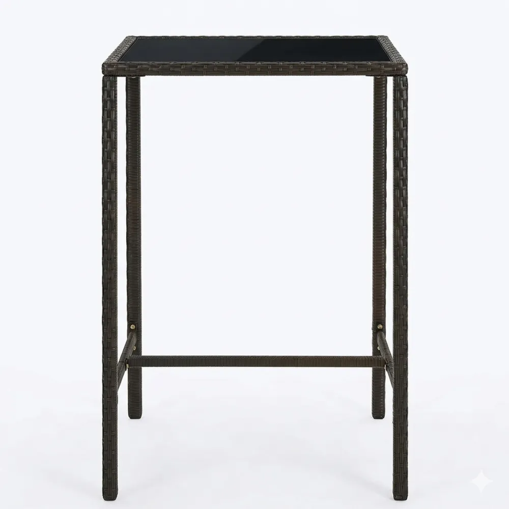Garten-Bartisch aus Poly Rattan mit Glasplatte 70x70x110 cm