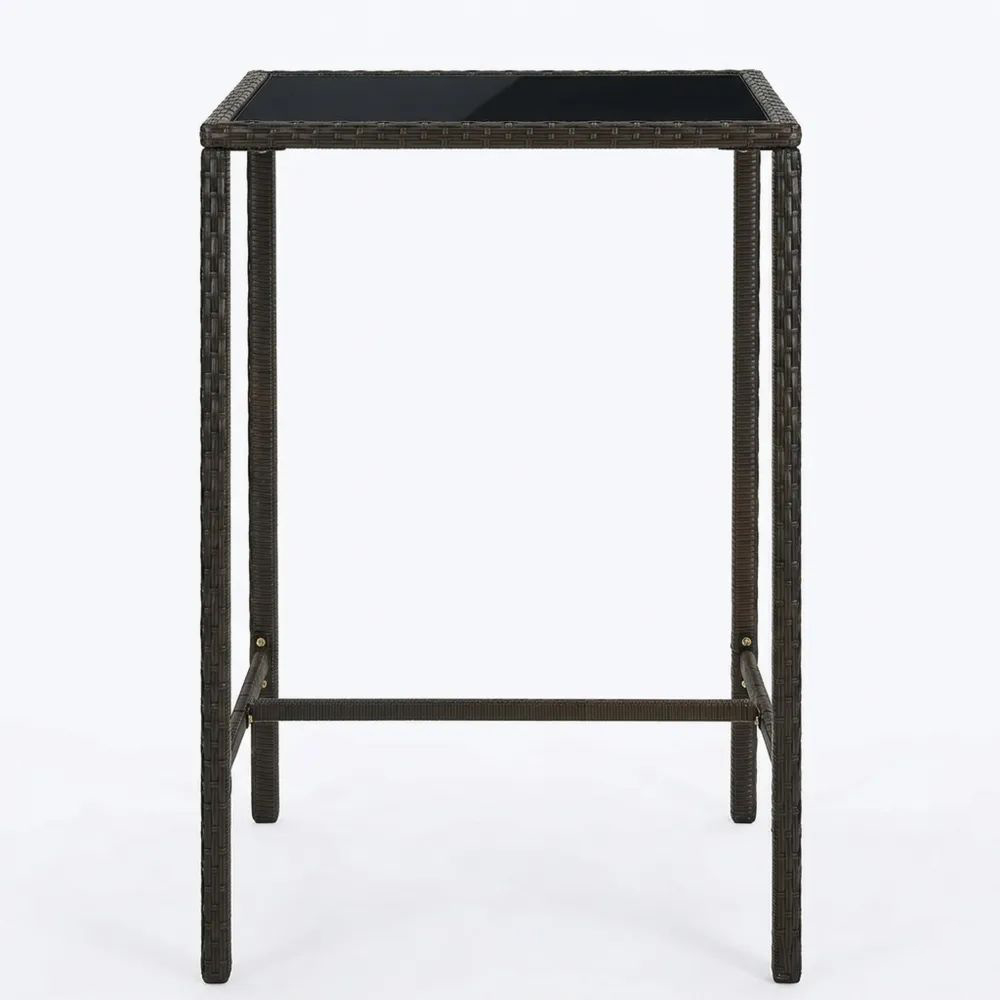 Garten-Bartisch aus Poly Rattan mit Glasplatte 70x70x110 cm