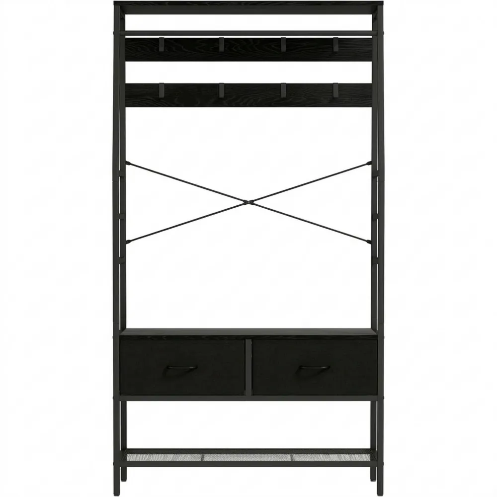 Stabiler Kleiderständer mit Schuhablage und 2 Schubladen, 8 Haken, Kippschutz