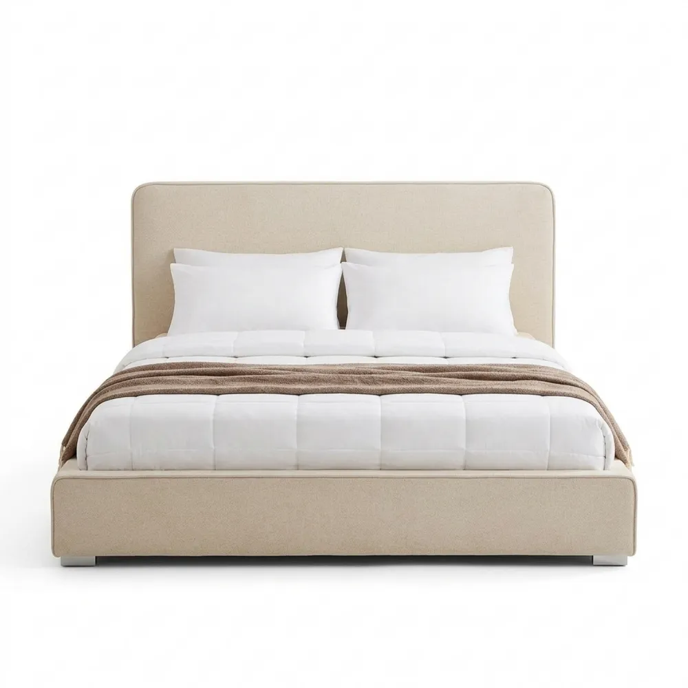 Polsterbett mit verstellbarem Kopfteil, 160x200 cm, Beige - Stabiler und bequemer Rahmen, modernes Design für zwei Personen