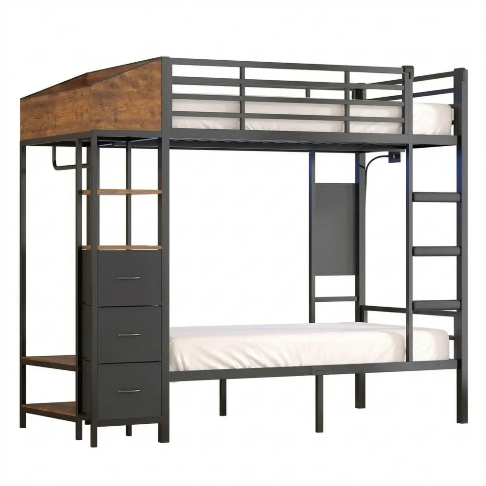 Modernes Hochbett 90x200 mit Treppe und Stauraum