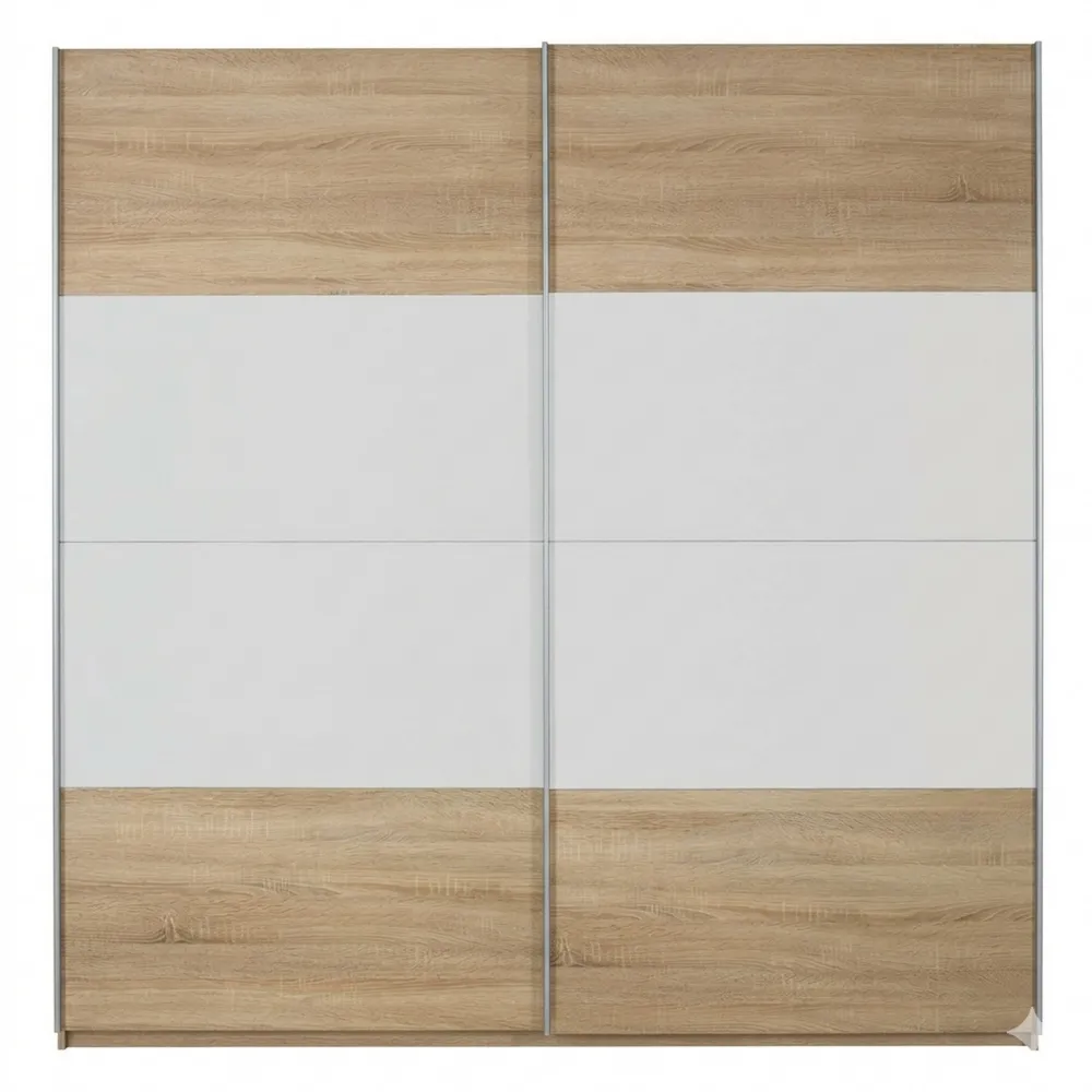 Schiebetür-Kleiderschrank mit Einlegeböden und Kleiderstangen, Eiche Sonoma/Weiß, 181 cm breit