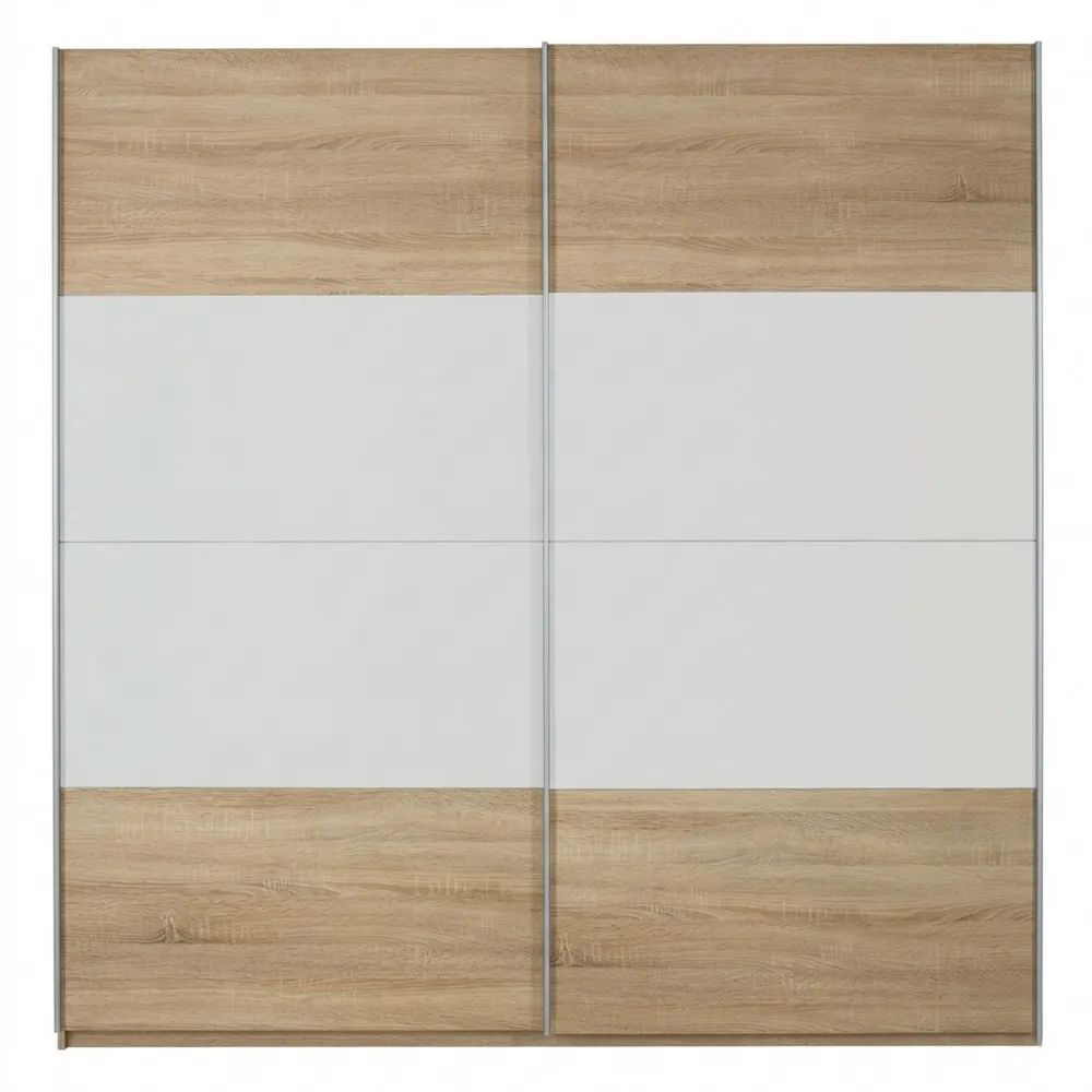 Schiebetür-Kleiderschrank mit Einlegeböden und Kleiderstangen, Eiche Sonoma/Weiß, 181 cm breit