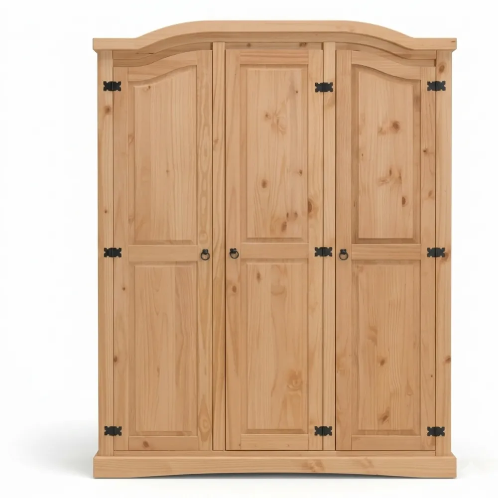 3-türiger Kleiderschrank aus Kiefernholz für Schlafzimmer, 152x193x54 cm