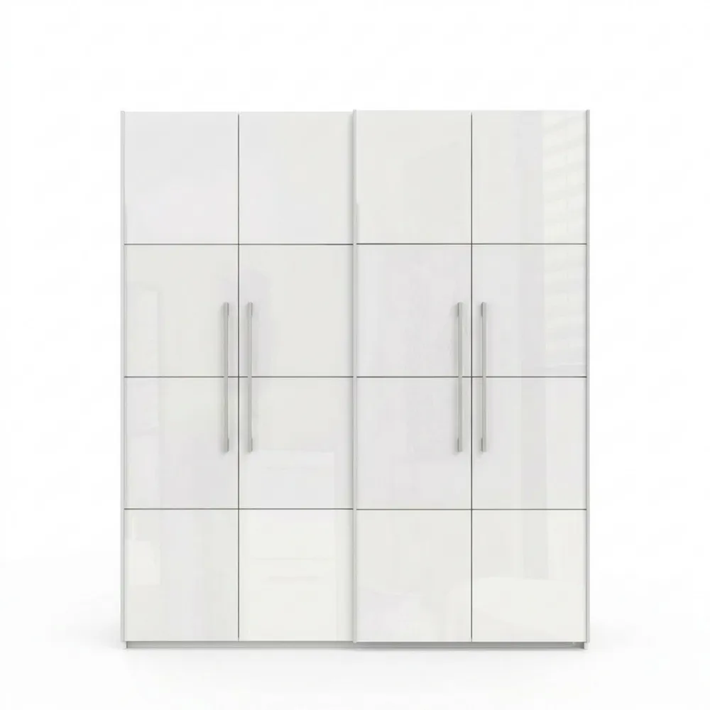 Moderner 2-türiger Kleiderschrank mit Schwebetüren und Einlegeböden, Weiß Hochglanz, 170x210x61 cm