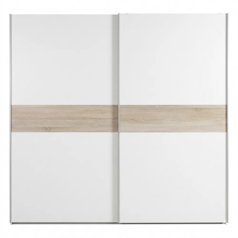 Schwebetürenschrank mit Schiebetüren in Weiß und Sonoma-Eiche