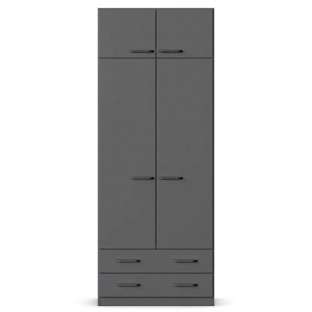 Kleiderschrank mit 2 Türen und Schubfächern in Grau Metallic