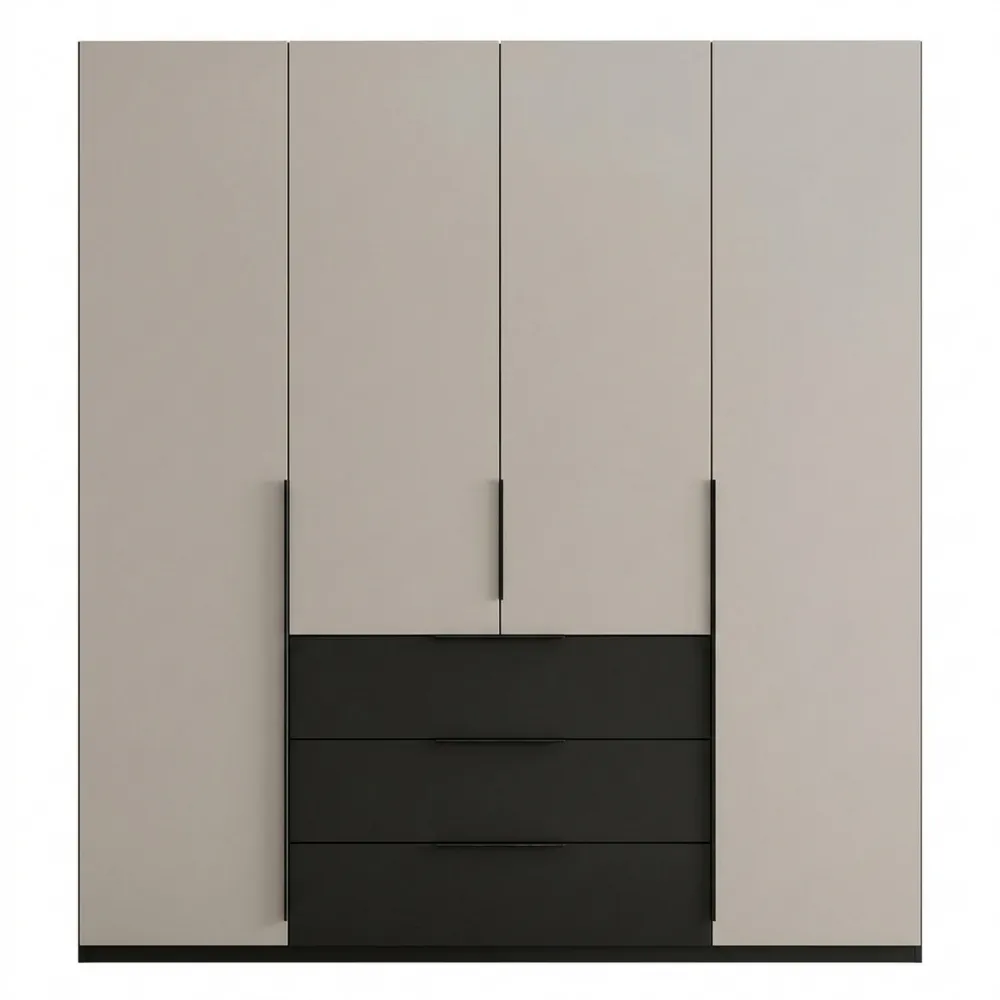 Vielseitiger 4-türiger Kleiderschrank in Hellgrau und Graphit für das Schlafzimmer