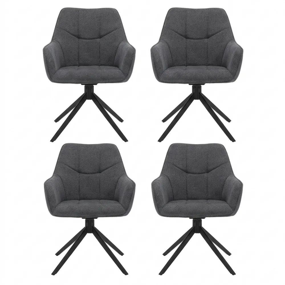 Schwenkbare Esszimmerstühle im 4er-Set mit Armlehnen, Polsterung und Metallbeinen in Dunkelgrau