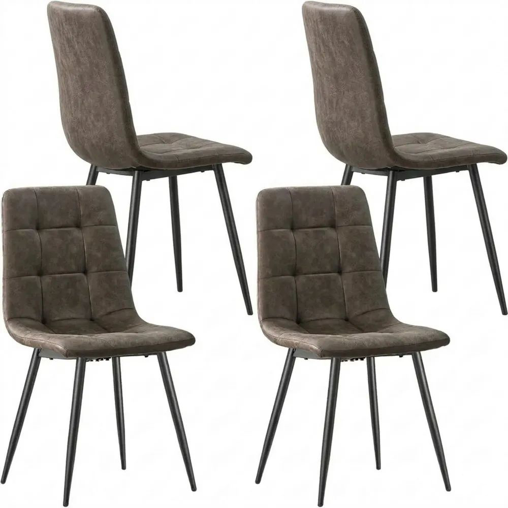 4er Set Polsterstühle mit Metallgestell für Esszimmer und Wohnbereiche in Dunkelbraun