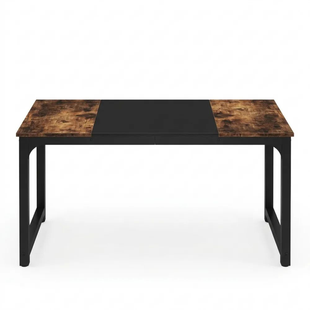 Rechteckiger Esstisch für 4-6 Personen, rustikales Braun, stabile Metallbeine