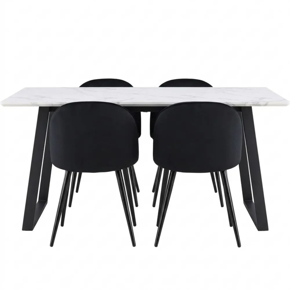 Moderner Esstisch mit 6 bequemen Stühlen, skandinavisches Design, weiß und schwarz