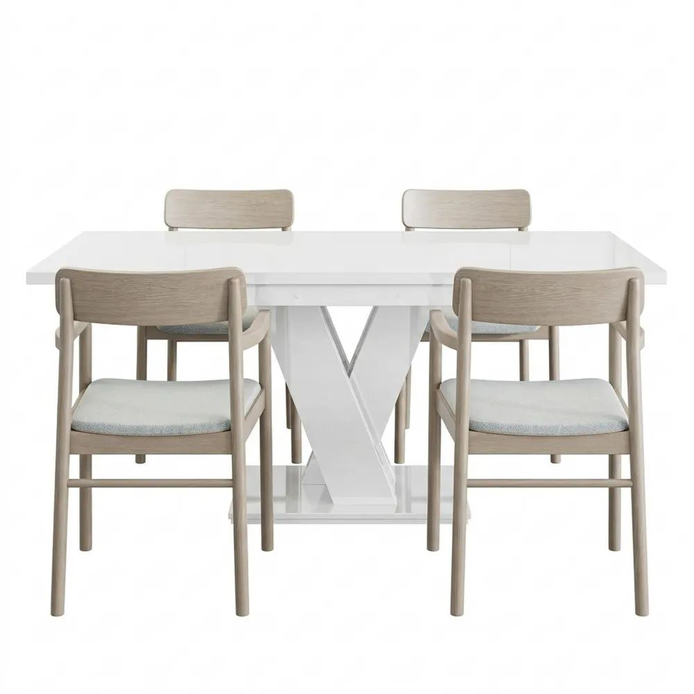 Ausziehbarer Esstisch 120x80x75 cm in Hochglanz Weiß