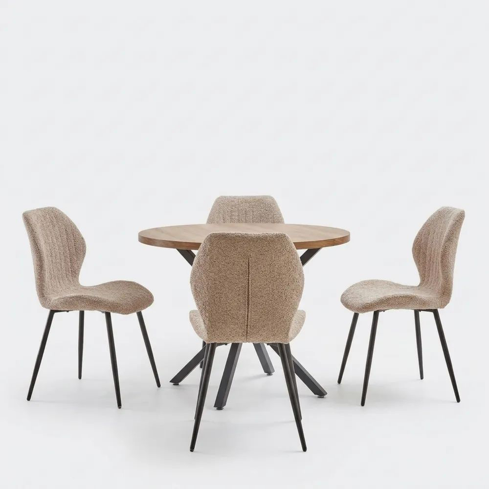 Runder Esstisch mit 4 Esszimmerstühlen, 5-teiliges Set, ideal für Küche und Wohnzimmer, dunkle Holzfarbe