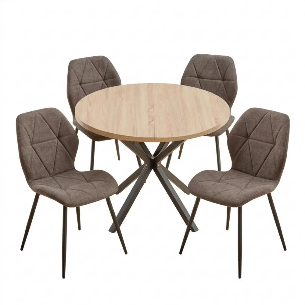 Runder Esstisch mit 4 Leinenstühlen für Esszimmer