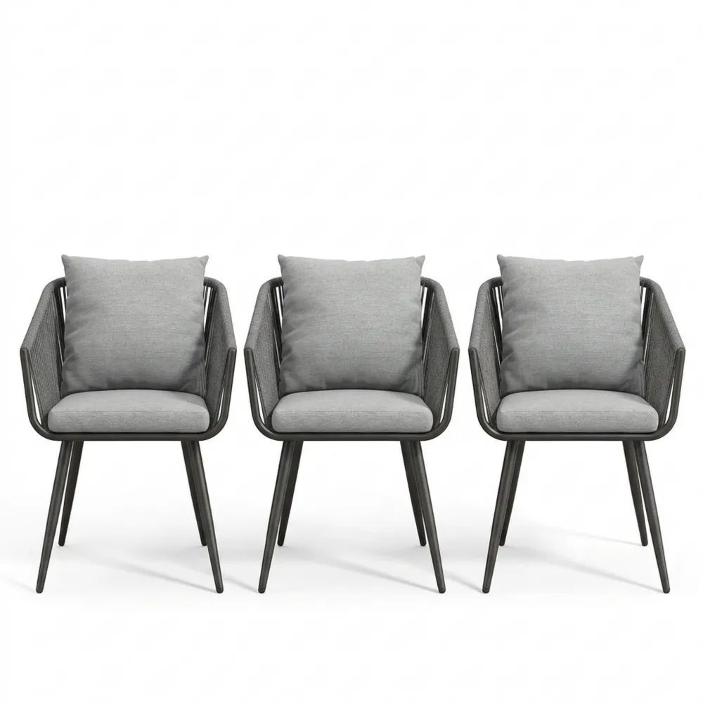 Moderner Gartenstuhl aus Aluminium mit wetterfestem Seilgeflecht