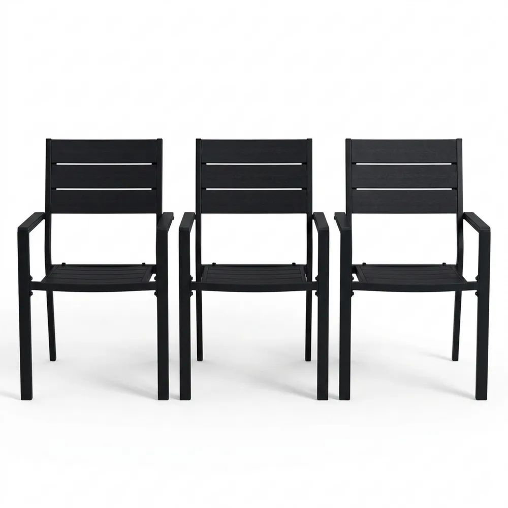 Moderner Gartenstuhl mit Armlehnen, Metall, schwarz