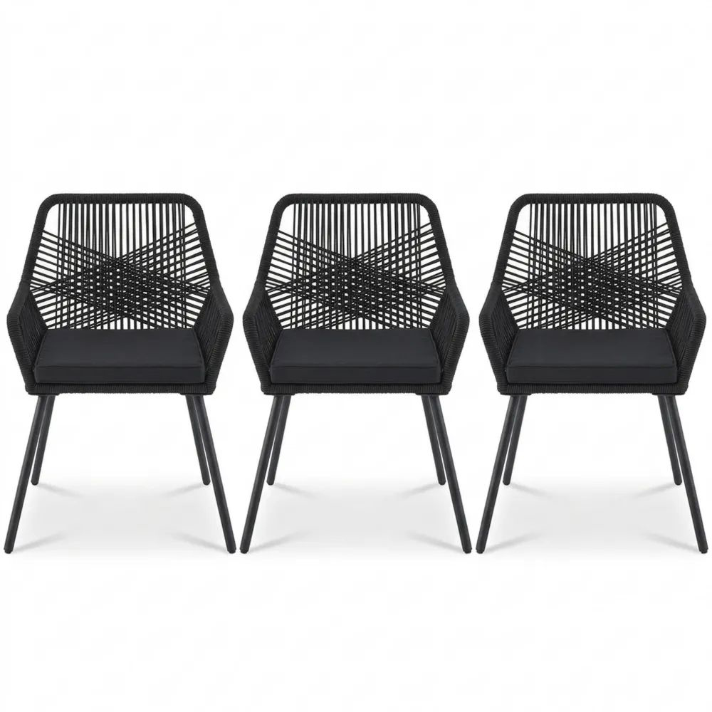 Gartenstühle 2er Set mit Armlehne & Kissen, 150 kg belastbar, schwarz