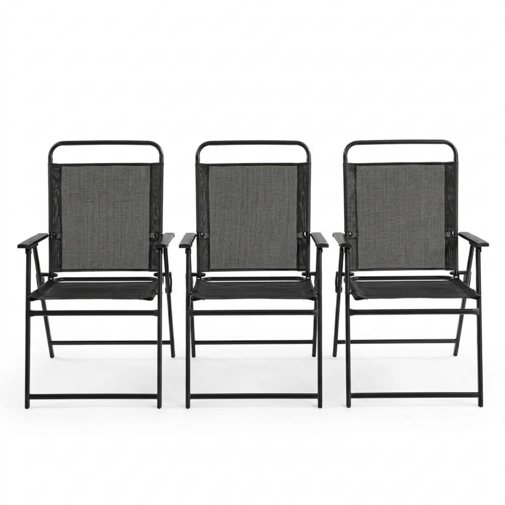 2er-Set Klappbare Terrassenstühle mit Hoher Rückenlehne und Armlehnen, Belastbar bis 100 kg, Schwarz