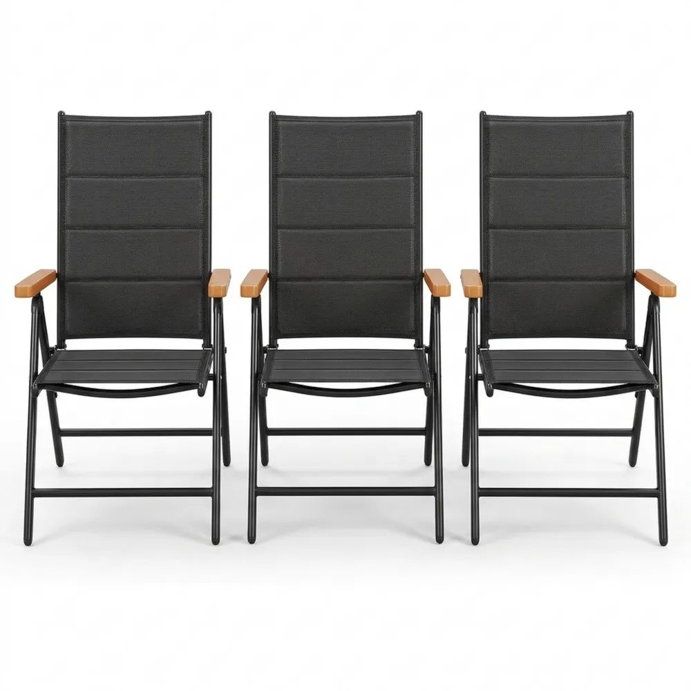 Klappbare Hochlehner Gartenstühle, 6er Set, mit WPC Armlehnen, 7-fach verstellbar, bis 120 kg, gepolsterte Rückenlehne und Sitzfläche, Outdoor Esszimmerstuhl