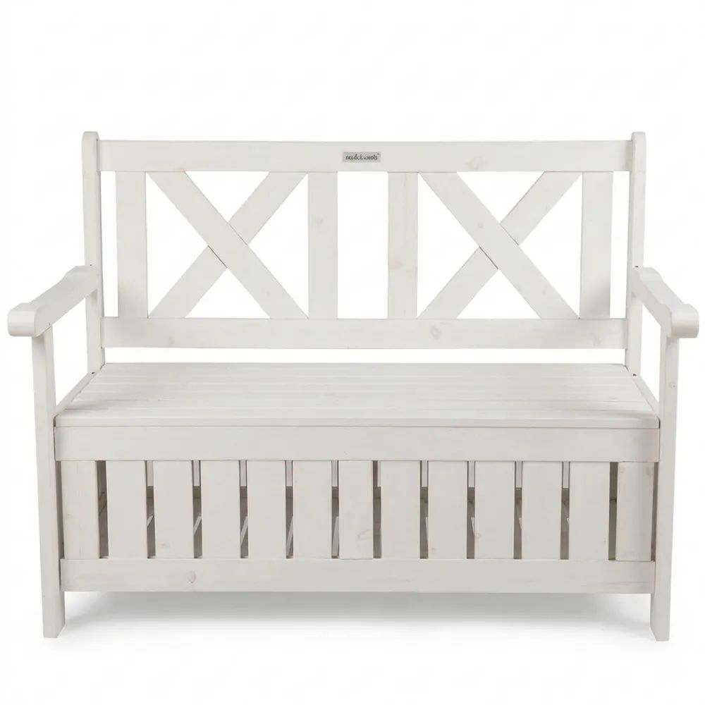 Robuste Holz-Gartenbank mit Stauraum und wetterfester Abdeckung