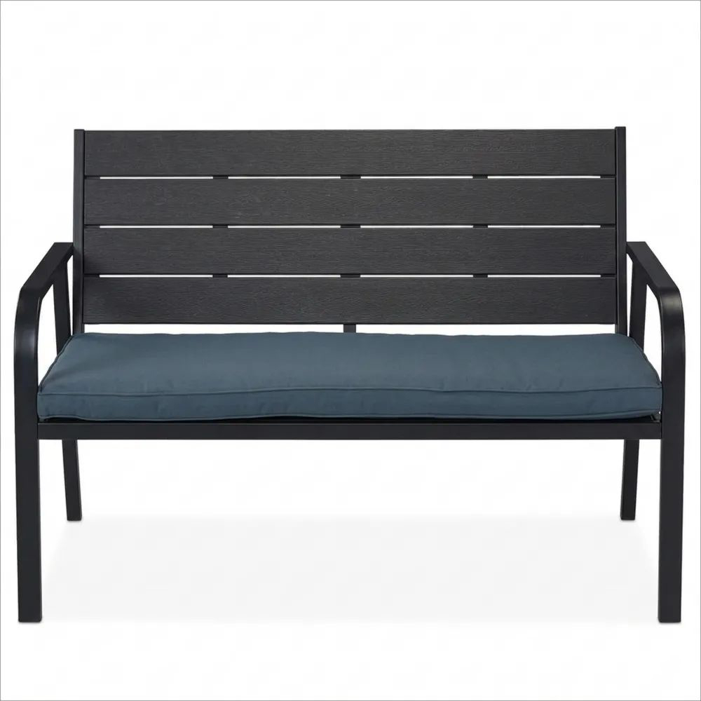 Zweier-Sitzbank für Balkon in Holzoptik, inkl. Sitzkissen, schwarz/anthrazit