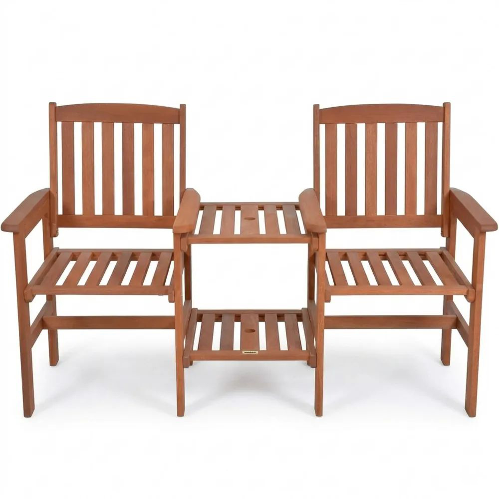 2-Sitzer Gartenbank mit Tisch aus Meranti-Holz, wetterfest für Balkon