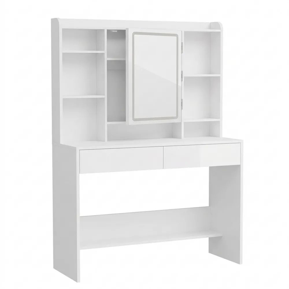 Schminktisch mit LED-Beleuchtung und Einstellbarer Helligkeit, weiß