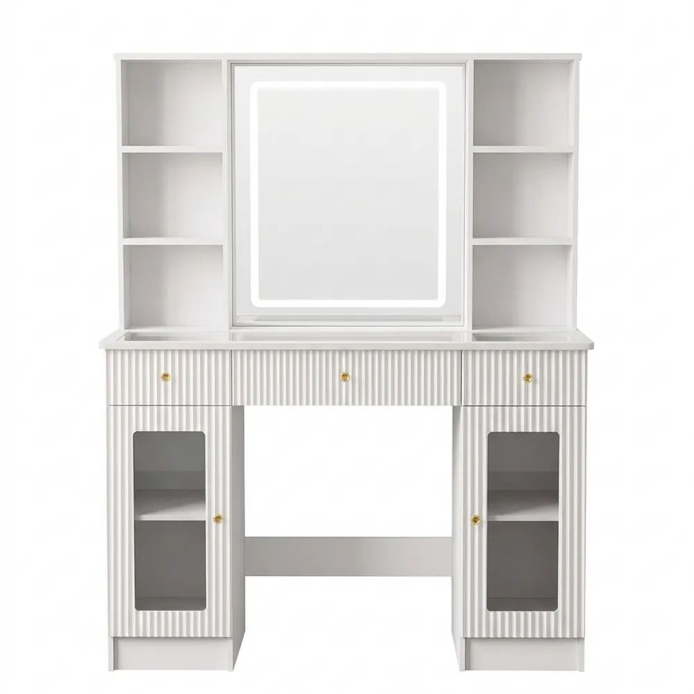 Moderner Schminktisch mit dimmbarem LED-Licht und Stauraum