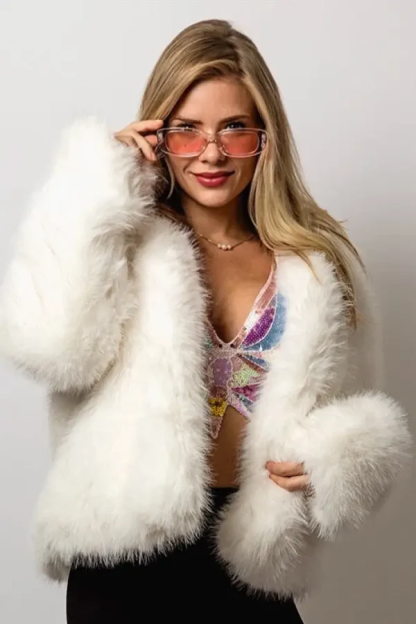 SugarFur Snow Angel LED Jacket - Mid-Length White Faux Fur