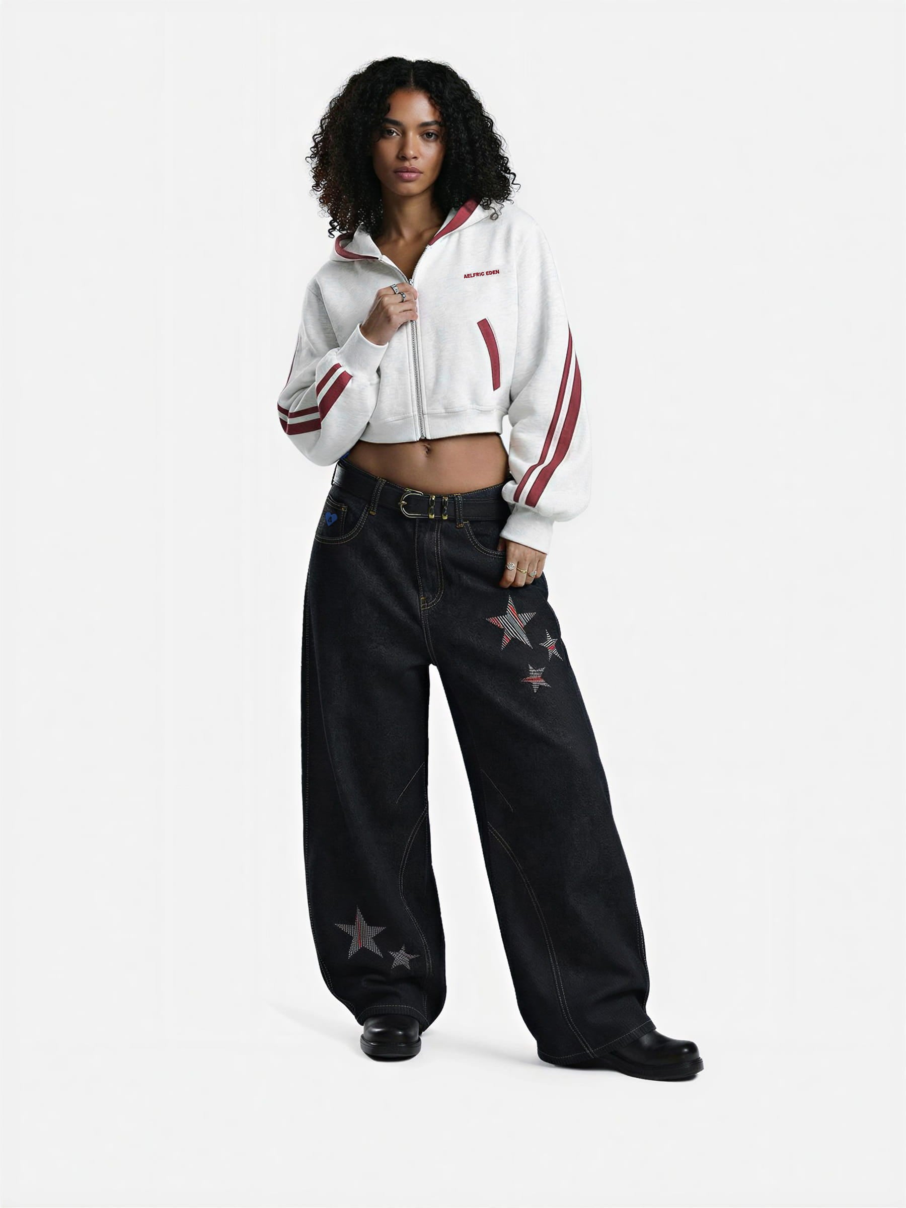 Aelfric Eden Cropped Contrast Stripe Zip Up Hoodie
